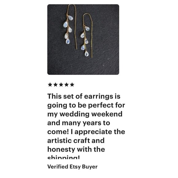 Rainbow Moonstone Threader Earrings Gemstone Dangle Earring Non-tarnish Gold - Picture 12 of 14